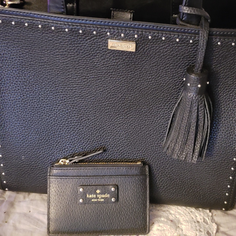 Black studded kate kate Spade handbag and wallet